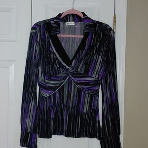 Laura Petites purple gray black collar  blouse